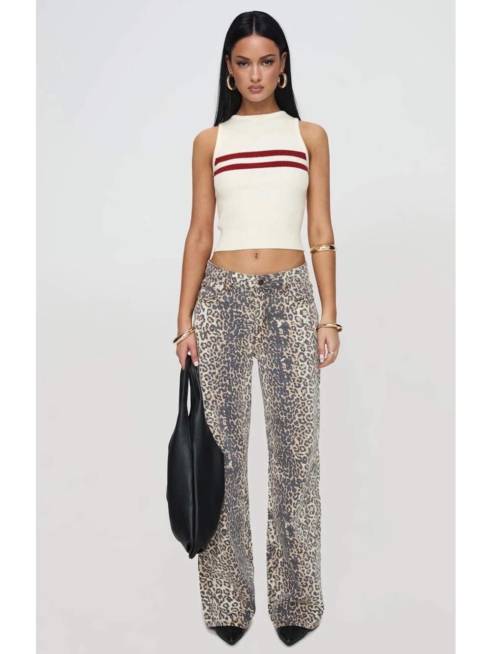 Lioness Leopard Print Wide Leg Jeans Size XXL
